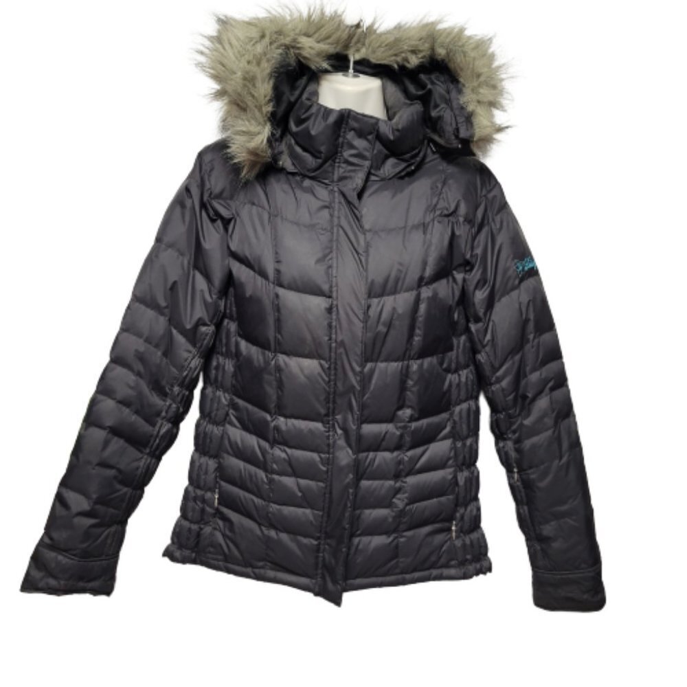 Winter Lightweight Puffer Jacket with Hood Faux Fur Size M